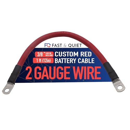 2 AWG Battery Cable with Battery Terminals, Pure Copper Wire, Automotive, Solar Power Inverter, Welding, Golf Cart, Lawn Mower, Motorcycle (Red Wire, 1 FT (12 in), 3/8