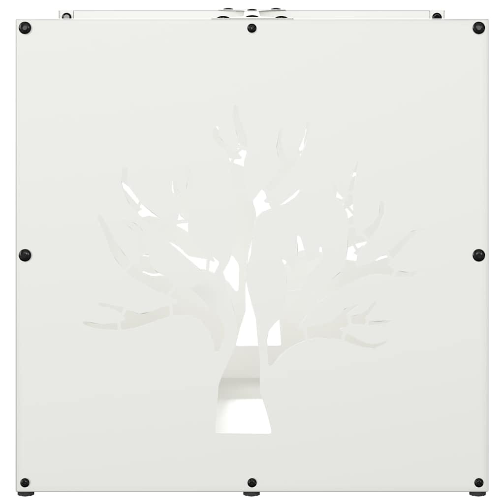 Estantería para leña blanca 40 x 40 x 40 cm, acero laminado en frío, soporte para madera de chimenea para interior y exterior, elegante soporte de madera con para salón y terraza