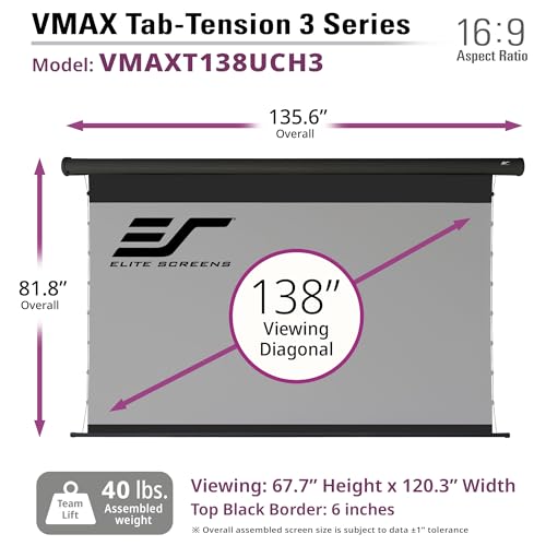 Image of Elite Screens VMAX Tab-Tension 3 Series, 138 INCH Motorized Projector Screen, 16:9 CineGrey High Contrast Electric Drop-Down, 4K /8K HDR, IR /RF Remote, VMAXT138UCH3