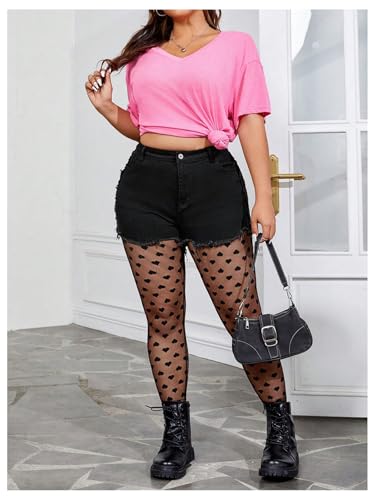 OYOANGLE Women's Plus Size Heart Print Mesh Sheer Pantyhose High Waist Control Top Stockings Footless Tights2