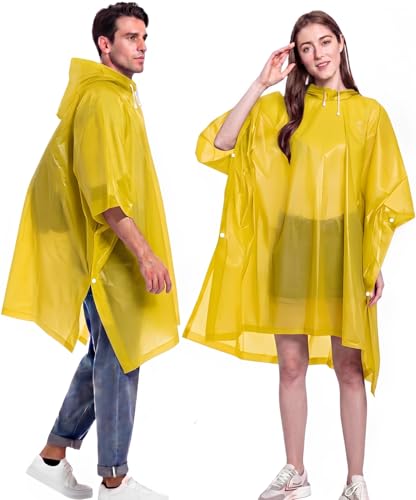 Image of NAYEZH Rain Poncho Raincoat, 2 Pack Unisex Adult Waterproof Poncho, Lightweight Reusable Hooded Rain Jacket, Portable Emergency Outerwear for Camping, Travelling and Daily Outdoor Use (Yellow)
