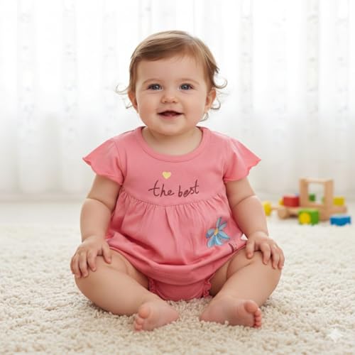 Image of Baby Girls Frock Dress with Bloomer Set | Short Sleeve Polka Dot Inner Layer & Bow Detail Special for 0-6 Months