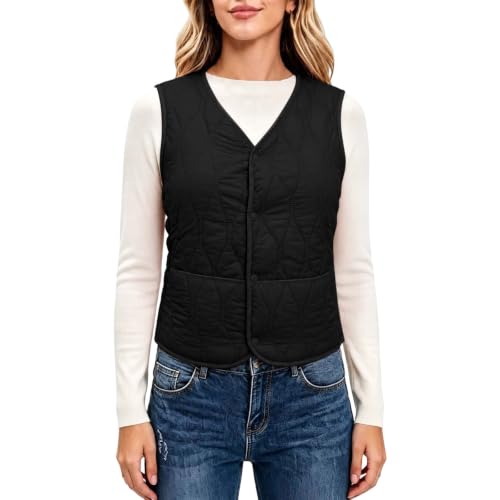 XOGWVJ Women Puffer Vest Quilted Jacket Lightweight Sleeveless V Neck Snap Button Warm Casual Fall Winter Layering Outerwear Womens Vest Fall Fashion 2026 Black XXS - image 4