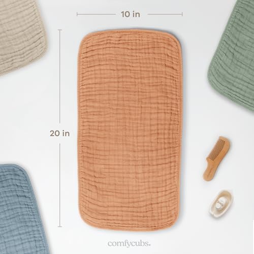 Image of Comfy Cubs Muslin Burp Cloths 20 inch x 10 inch, Pack of 10 - Large, 6-Layer, Ultra Absorbent 100% Cotton for Baby Drool and Messes - Soft, Safe & Gentle Baby Burp Cloths for Boys & Girls - Caramel