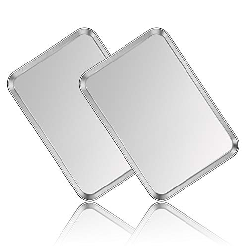 Stainless Steel Baking Sheet Set of 2, Deedro Cookie Sheet Metal Baking Pan Oven Tray, Non Toxic & Heavy Duty, Rust Free & Mirror Finish, Easy Clean & Dishwasher Safe, 17.3 x 12.3 x 1 Inch