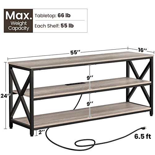 Yaheetech TV Stand for TV up to 65 inch, Media Entertainment Center with Power Outlets & 3 Tier Storage Shelves, 55 Inches TV Console Table for Living Room, Bedroom, Gray