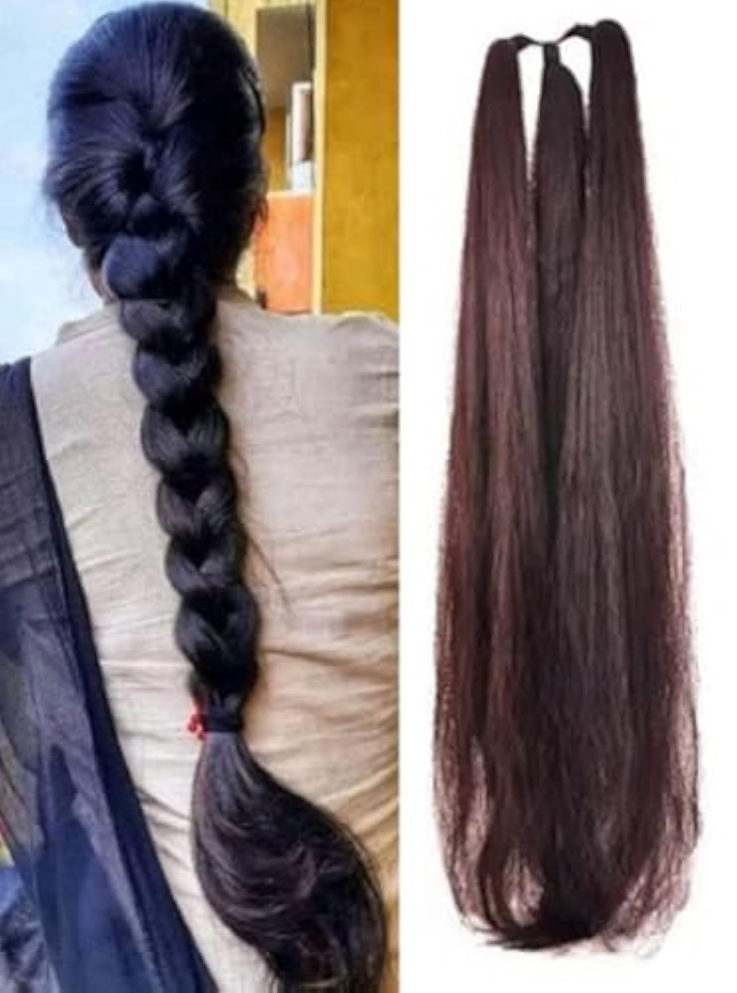 Long Straight Natural Brown Synthetic Hair Extension, 24 Inches