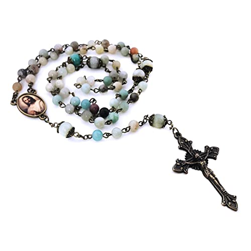 Christian Catholic Amazonite Rosary with Jesus Christ Centerpiece - Handcrafted Natural Gemstone Prayer Beads - Catholic Gift3