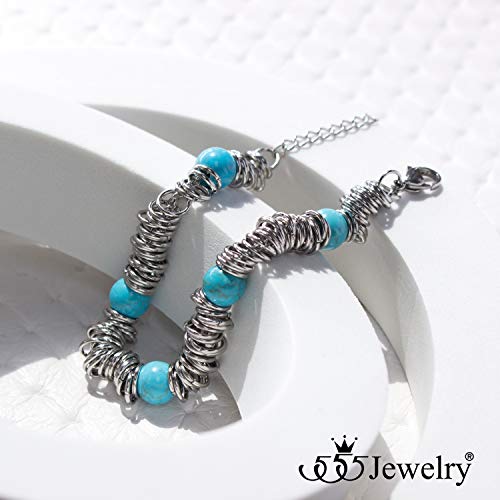 Image of 555Jewelry Stainless Steel Extendable Charm Discs & Beads Bracelet for Women