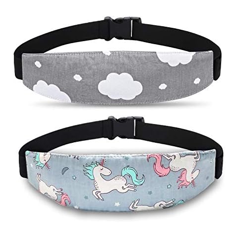 Baby Carseat Head Support,Car seat Straps Pillow Support Ban,Stroller Neck Relief Strap Headrest,Slumber Sling Sleep Positioner for Toddler Infants Child Children Kids(Gery Unicorn+Clouds) Cover