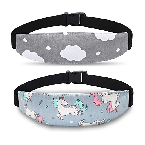 Image of Baby Carseat Head Support,Car seat Straps Pillow Support Ban,Stroller Neck Relief Strap Headrest,Slumber Sling Sleep Positioner for Toddler Infants Child Children Kids(Gery Unicorn+Clouds)
