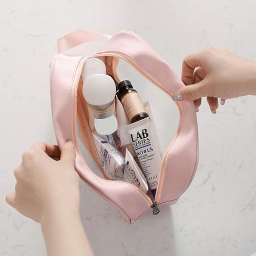 Image of Catron Waterproof Wash Bag Pouch for Travel Kit Toiletry Bag Pink Faux Leather, 6-Piece Travel Makeup, Brushes & Accessories Toiletry Organiser with Clear Window (Pink+Black, 3 pcs Set)