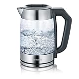 SEVERIN Glas Tee- und Wasserkocher, Teekocher mit einstellbarem Temperaturregler, Glas Wasserkocher mit Quick-Boil-Funktion, 2.200 W, Edelstahl / Schwarz, WK 3477