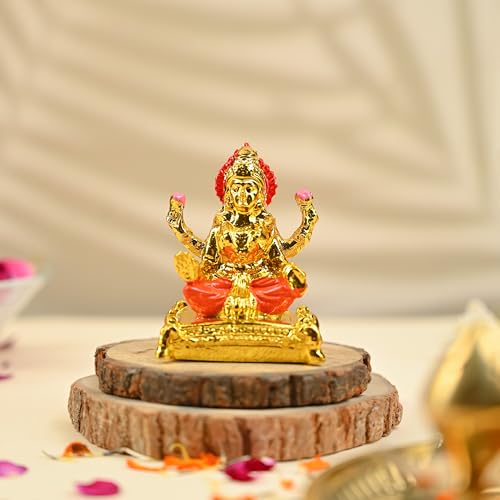 Image of HindCraft Maa Lakshmi Idol for Home & Office - Laxmi MATA Murti Statue for Pooja Room, Car Dashboard, Temple, Decoration & Housewarming Gift - Golden Finish Decorative Showpiece