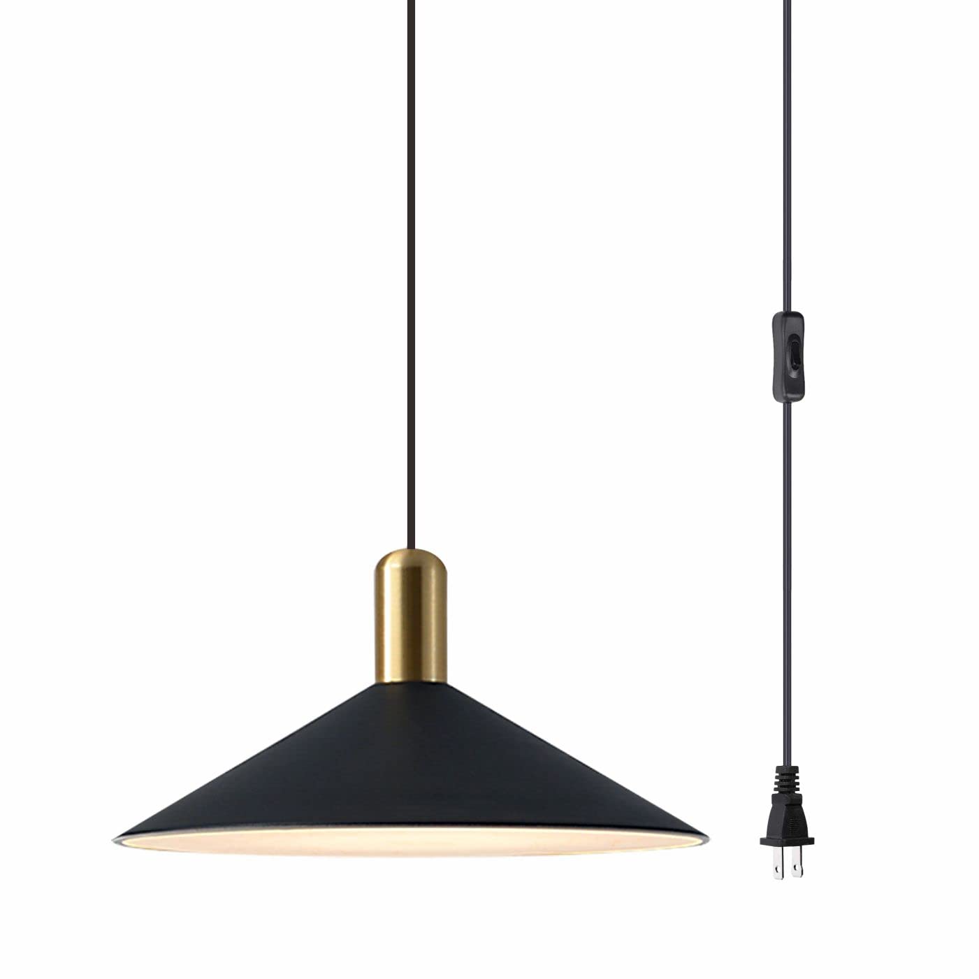 Lumospro Black-Plug In Mid Century Gold And Black Dome Pendant Light Fixture - Farmhouse Kitchen Island Lighting(Black-Plug In)