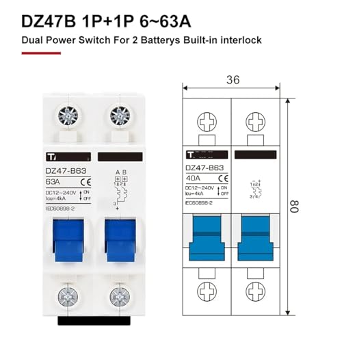 Disjoncteur miniature DZ47B CC 100A 2P double alimentation pour rail DIN