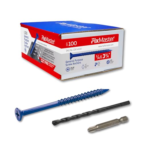 FixMaster 1/4 x 3-3/4' Countersunk Phillips Flat Head Blue Concrete Screw Anchors (100 pcs Screw...