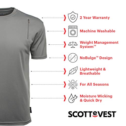 SCOTTeVEST Performance Manga Curta – Roupas de Treino Atlético Masculinas – 3 Bolsos, Steel Blue, La