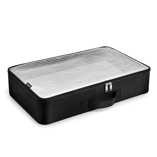 Image of Storite Foldable Underbed Storage Bag for Clothes, Blankets & Comforters | | Breathable Fabric Organizer with Zipper, Transparent & Handles | Space Saving Storage Box (54x28x12 cm)