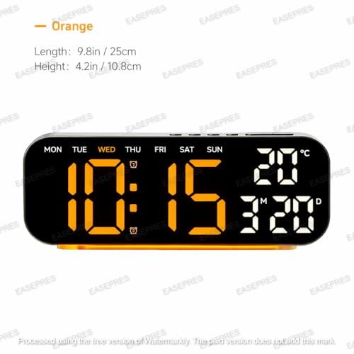 Image of EASEPRES Digital Wall & Table Clock, RGB Bottom Light, Type-C Charging, Dual Alarm, Date, Day & Temperature Display, 12 /24 Hour Format, for Bedroom, Table, Home,Office (Orange, 10 inch)