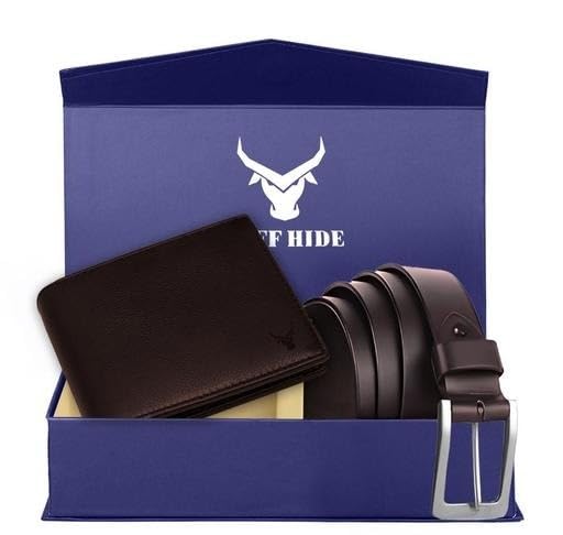 Genuine Leather Belt & Wallets Combo Gift Set for Men - Zinc Casted Buckle - Formal & Casual Wear - Branded Mens Belt Brown-image-29