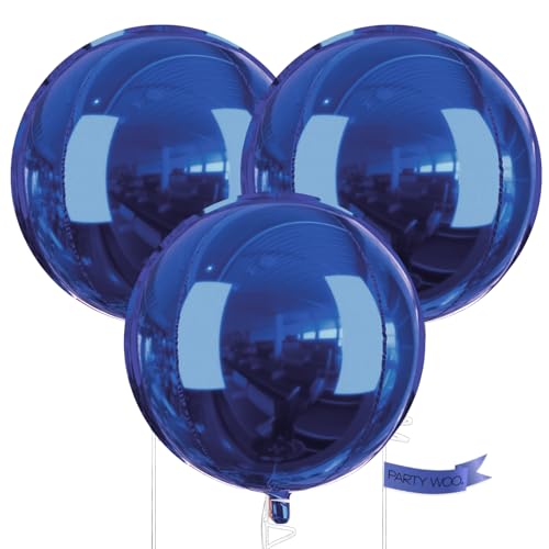 Image of PartyWoo Navy Blue Foil Balloons 3pcs Large Round Giant Jumbo 4D Balloons