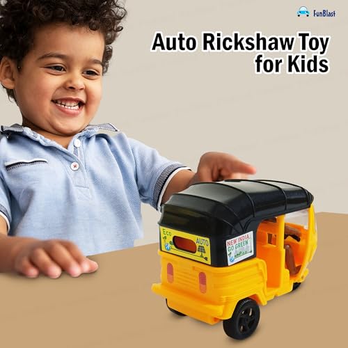 Image of FunBlast Auto Rickshaw Toys, Push & Go Auto Rickshaw Toy for Kids, Toy Vehicles for Kid, Tricycle Toys for 3+ Years Old Kid, Boys, Girls - Pack of 1 Pcs (Random Color)