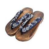 [QJCLEAN] 下駄 レディース メンズ 痛くない 柔らかい鼻緒 浴衣下駄 滑り止め靴底 履き心地いい 下駄風サンダル (茶台-縁柄, 25cm)