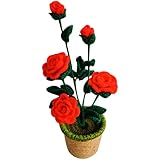 BESPORTBLE Handgestrickte Woll Kunstblume Im Topf 5 Stück Rote Rosen Dekoration...