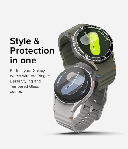 Image of Ringke Bezel Styling & Glass Compatible with Samsung Galaxy Watch 7 40mm [Combo] Anti-Scratch Stainless Steel Frame Ring Cover with HD Clear Tempered Glass Screen Protector - 40-80 (ST) Black