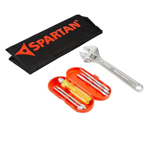 Image of Spartan Adjustable Wrench 10 inch (250mm) with 5-in-1 Screwdriver Kit | Multipurpose DIY, Home, Furniture & Electrical Repair | Durable & Professional Hand Tool Combo Set for Household & Industrial Use
