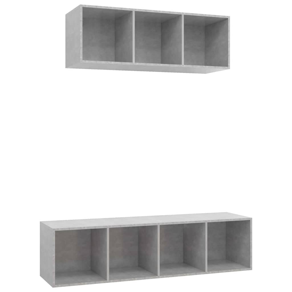 2-TLG. TV-Schrank-Set Betongrau, Holzwerkstoff, Hängend, Modernes Media-Center für Wohnzimmer, Schlafzimmer, Viel Stauraum