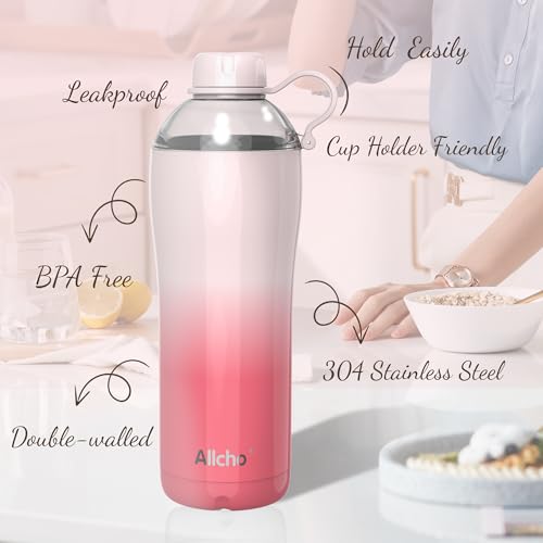 Image of Insulated Water Bottle for Women, 24 oz Stainless Steel Water Bottles, Double Walled, 2 Lids (Chug & Tumbler) - Hydrate & Caffeinate,Available Gift Wrapping