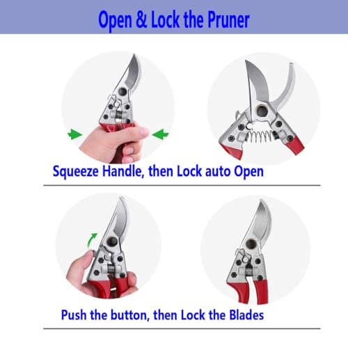 Image of Professional Garden Pruning Shears, Spring-Loaded Secateurs with Steel Blade, Red Comfort Grip Handles, 20.5 cm