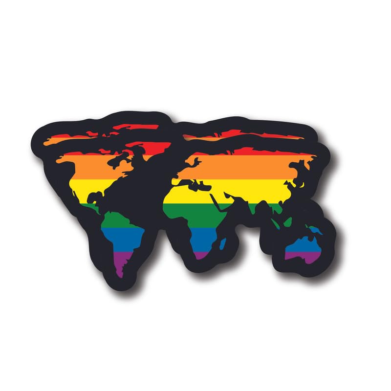 Autocollant carte du monde arc-en-ciel lot de 2 stickers vinyle 12,7 cm