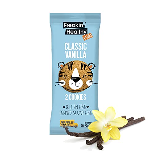 Freakin Healthy Classic Vanilla Cookies 28g – 2 Soft Baked Biscuits, Made with Real Vanilla, Plant Based Kids Snacks, Launch box friendly treat