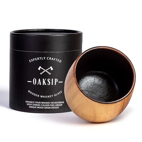 Oaksip The Original Charred Wooden Bourbon Drinking Glass | Charred Old Fashioned Glass | Bourbon Gifts for Men, Dad, or Brother | Whiskey Gifts