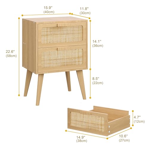 Image of YAUKOMEL Rattan Nightstand, Natural End Table, Bedside Table