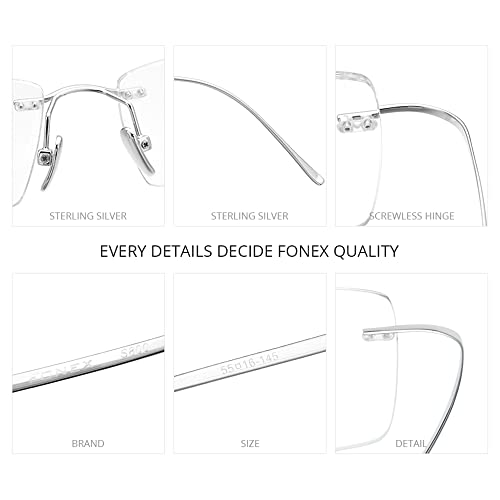 Image of FONEX Sterling Silver S800 Glasses Frame Men 2022 New Rimless Eyeglasses Optical Eyewear FS001