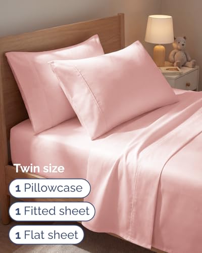 Image of Twin 4 Piece Bed Sheet Set - Comfy, Breathable & Cooling Sheets - Baby Pink | Ultra Soft Hotel Luxury Bedding Set with 8-16 Inch Deep Pockets, 1 Flat & 1 Fitted Sheet & 2 Pillowcases, Wrinkle & Fade Free