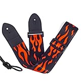 SINBRLAI Guitar Strap, Soft Polyester Cotton Red Flame Bass Guitar Strap Adjustable Length, Suitable