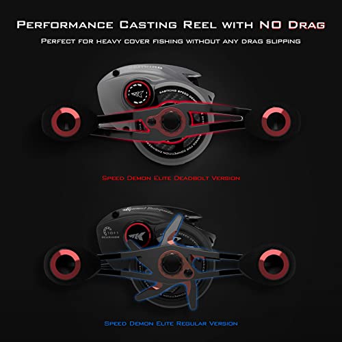 Kastking Speed Demon Elite Deadbolt Baitcasting Reel, Revolutionary No Drag Construction For Power Fishing, 7.4:1 Gear Ratio, 6.7 Oz. Lightweight Aluminum Frame, 10+1 Stainless Steel Bb, Left Handed #TOP2