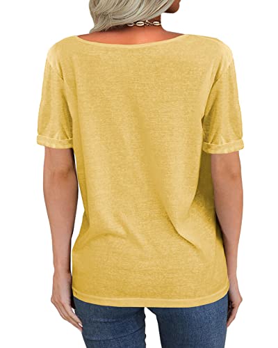 Image of Danedvi Women Deep V-Neck Short Sleeve Tops Solid Casual Loose T Shirt