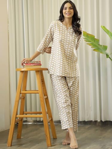 Image of Women's Printed Night Suit Set Pajama with Top Lightweight Soft & Comfy Sleepwear for Girls & Women