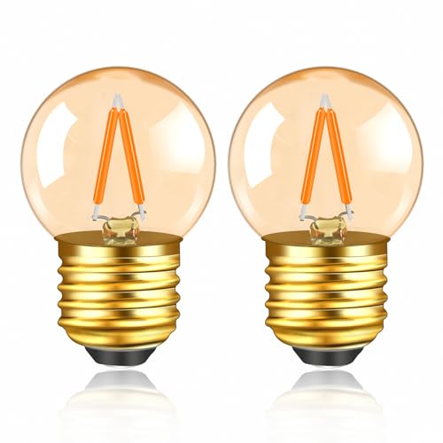 Caldarax 2 Stück E27 LED Warmweiss 1W Edison Vintage Bernstein Leuchtmittel Ersetzt 10W Glühlampe, 220V Warmweiß 2200K Kleine Globe G40 E27 Filament Dekorative Glühbirne, Nicht Dimmbar