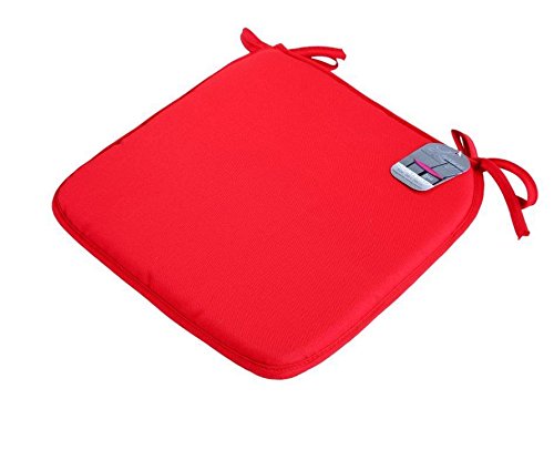 EHD Set of 4 Seat Pads With Ties Luxurious Quilted Seat Pads For Indoor Outdoor Garden Patio Kitchen & Office Chairs (Red)