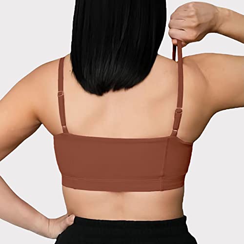 Aoxjox Women's Workout Bandeau Sports Bras Taining Fitness Running Yoga Crop Tank Top (Dandelion Brown, Medium) #TOP4
