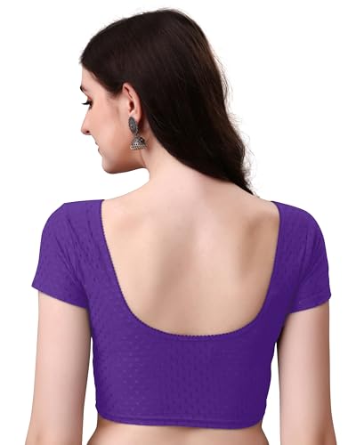 Image of Mogsa Women's Stretchable Dobby Cotton Lycra Saree Blouse | Readymade Stitched Blouse | Round Neck | Short Sleeve | Soft & Comfortable Ethnic Blouse for Saree Wear