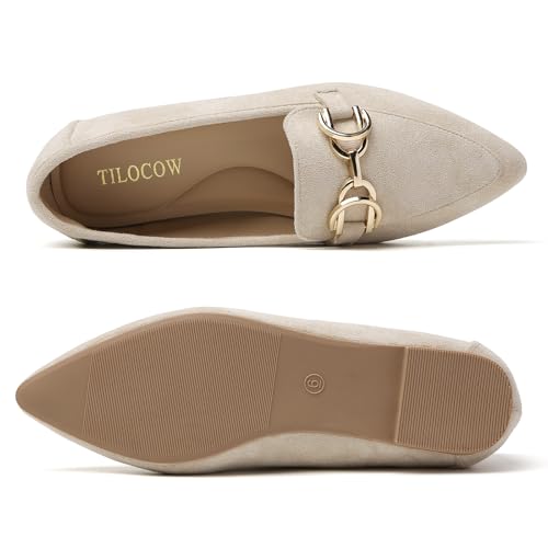 Image of Tilocow Metal Chain Loafers Flats for Women Pointed Toe Slip on Flats Dressy Casual Comfortable Work Business Shoes