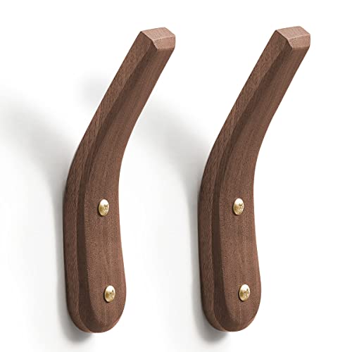 COCOYA 2Pack Wood Hooks Wall Mounted, Minimalist Easy Install Natural Real Walnut Cute Mid Century...